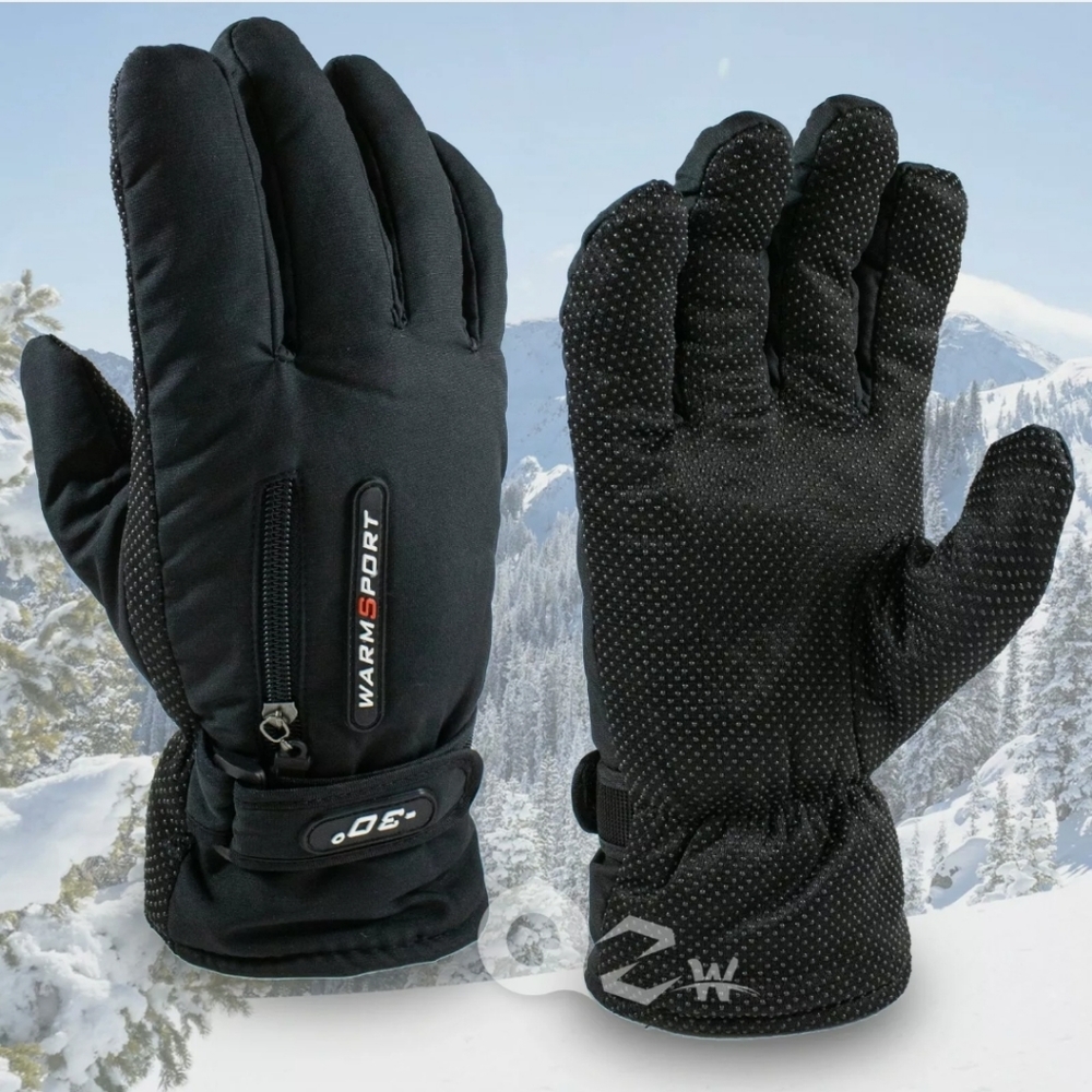 Men's thermal warm black fleece winter ski gloves